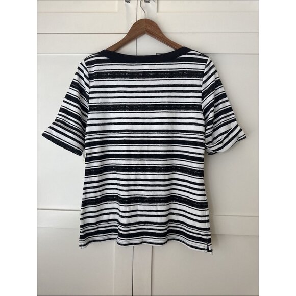 Karen Scott Women Short Sleeve Top Blouse T-Shirt Classic Black White Boat Neck - Picture 6 of 6